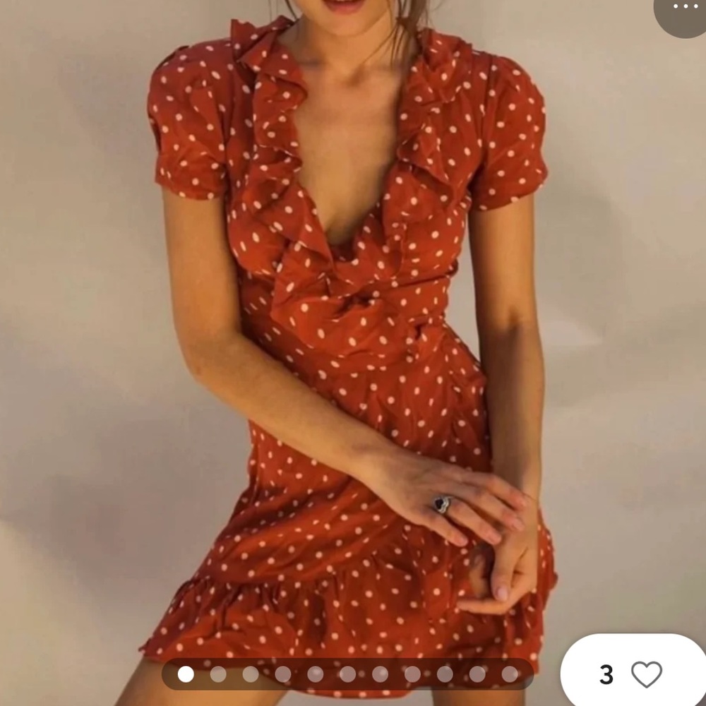Realization par Valentina dress brown polka dot ruffle size small